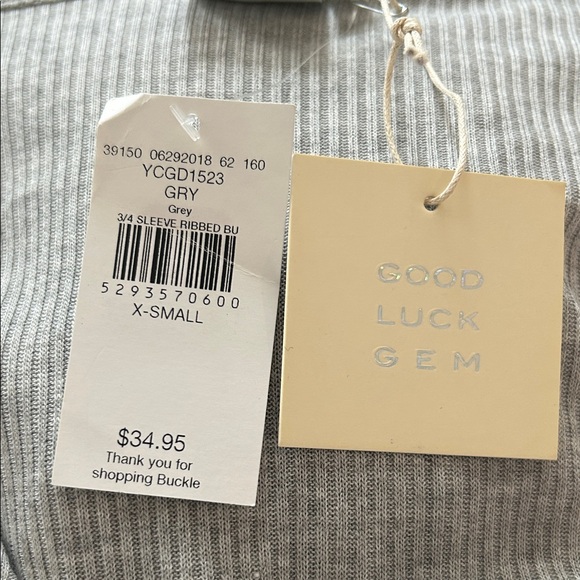 Buckle good luck gem Light Gray V-Neck Blouse with Tie Waist - Picture 3 of 3